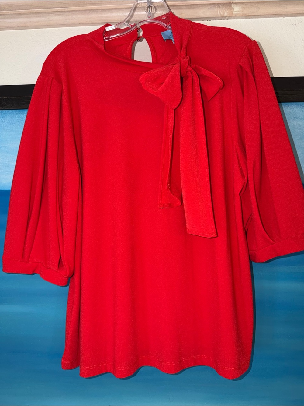 CeCe Vibrant Red Keyhole Neck Blouse